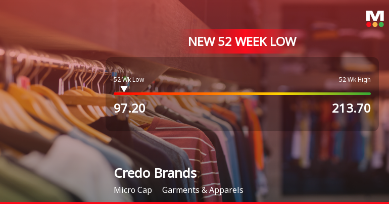 Credo Brands Marketing Falls to 52-Week Low of Rs.97.2 Amidst Prolonged Downtrend