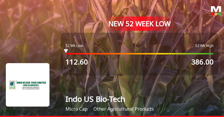 Indo US Bio-Tech Falls to 52-Week Low of Rs.112.6 Amid Market Underperformance