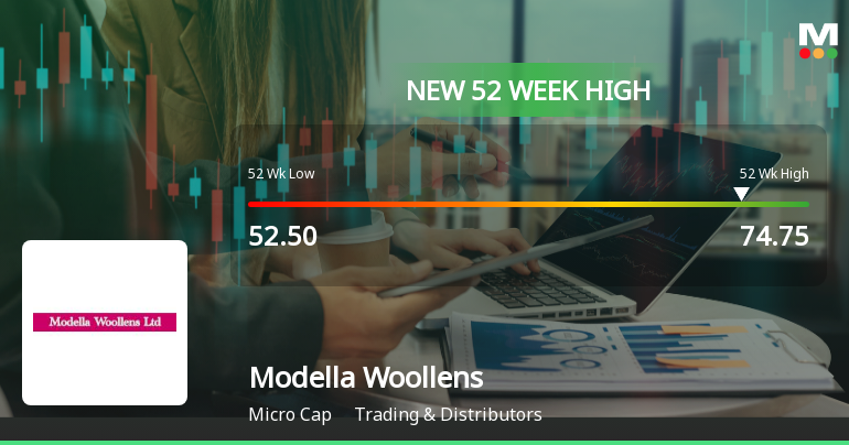 Modella Woollens Hits New 52-Week High of Rs. 74.75