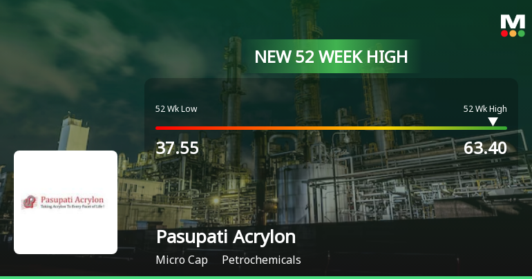 Pasupati Acrylon Hits New 52-Week High of Rs.63.4, Marking Significant Market Milestone