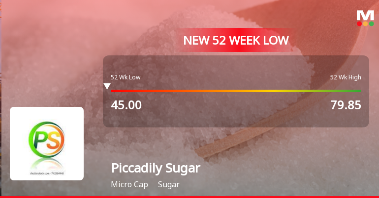 Piccadily Sugar & Allied Inds Falls to 52-Week Low of Rs.45 Amidst Market Pressure