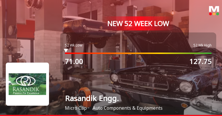 Rasandik Engineering Industries India Falls to 52-Week Low of Rs.71