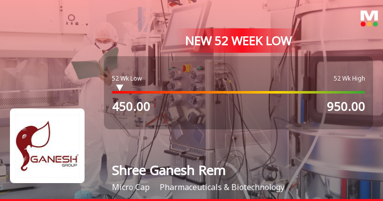 Shree Ganesh Remedies Hits New 52-Week Low at Rs. 450