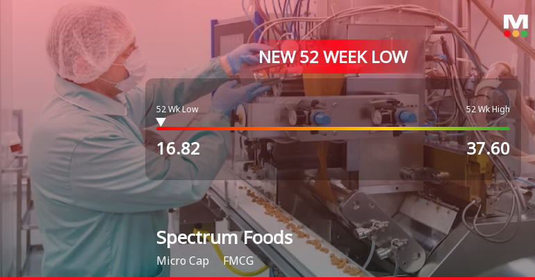 Spectrum Foods Falls to 52-Week Low of Rs.16.82 Amidst Weak Financial Metrics