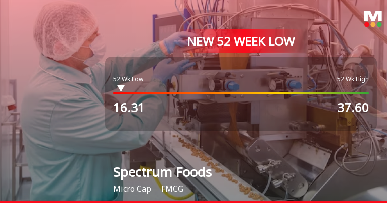 Spectrum Foods Stock Falls to 52-Week Low of Rs.16.31 Amidst Market Underperformance