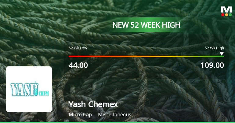 Yash Chemex Hits New 52-Week High of Rs. 109, Surges 3.92%