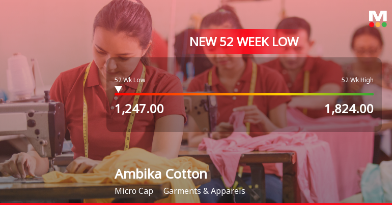 Ambika Cotton Mills Falls to 52-Week Low of Rs.1247.55 Amidst Prolonged Downtrend