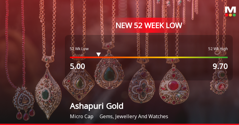 Ashapuri Gold Ornament Stock Falls to 52-Week Low of Rs.5