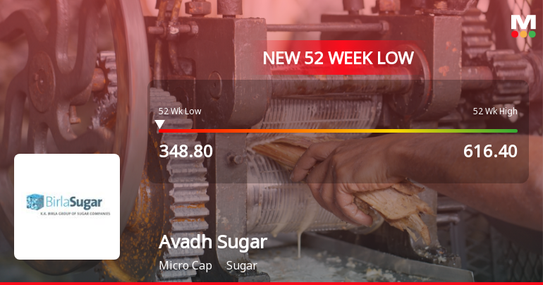 Avadh Sugar & Energy Falls to 52-Week Low of Rs.351 Amidst Prolonged Downtrend