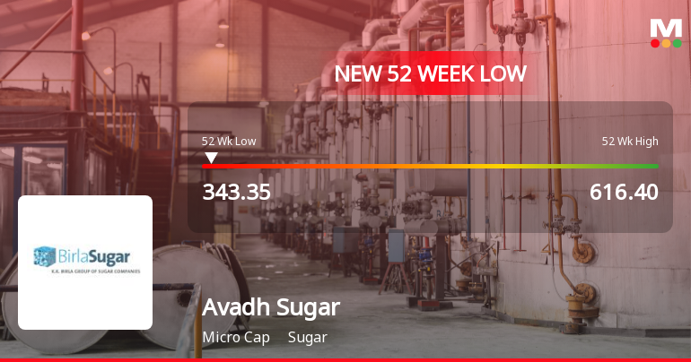 Avadh Sugar & Energy Falls to 52-Week Low of Rs.343.35 Amidst Prolonged Downtrend