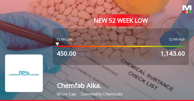 Chemfab Alkalis Stock Falls to 52-Week Low of Rs.450 Amidst Weak Financial Performance
