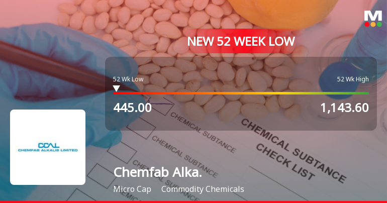 Chemfab Alkalis Stock Falls to 52-Week Low of Rs.445 Amidst Weak Financial Performance