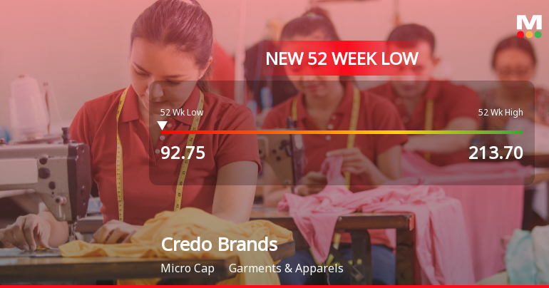Credo Brands Marketing Falls to 52-Week Low of Rs.93.05 Amid Prolonged Downtrend