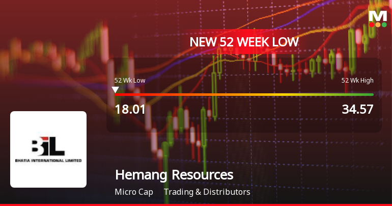 Hemang Resources Falls to 52-Week Low of Rs.18.01 Amidst Continued Downtrend