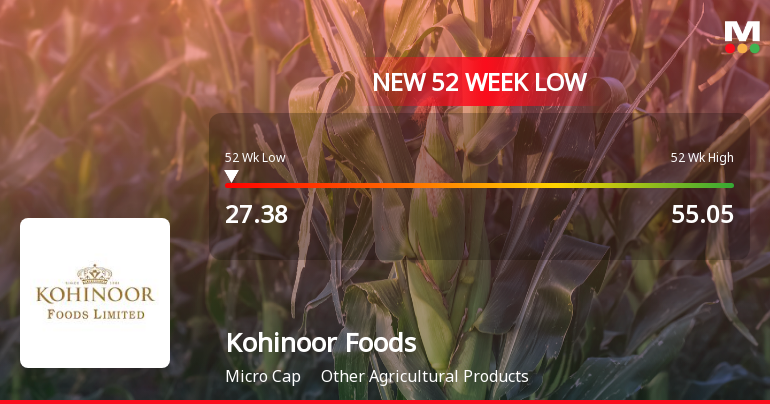 Kohinoor Foods Stock Hits 52-Week Low at Rs.27.61 Amidst Continued Downtrend
