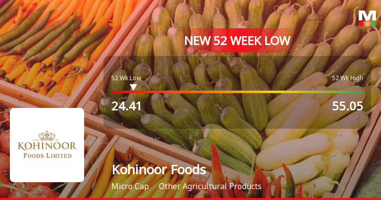 Kohinoor Foods Stock Falls to 52-Week Low of Rs.24.41 Amidst Sector and Market Pressures