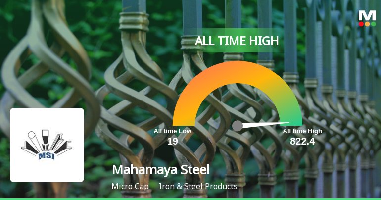 Mahamaya Steel Industries Hits All-Time High at Rs.822.4