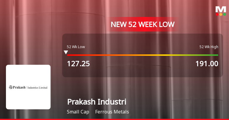 Prakash Industries Falls to 52-Week Low of Rs.129 Amid Market Pressure