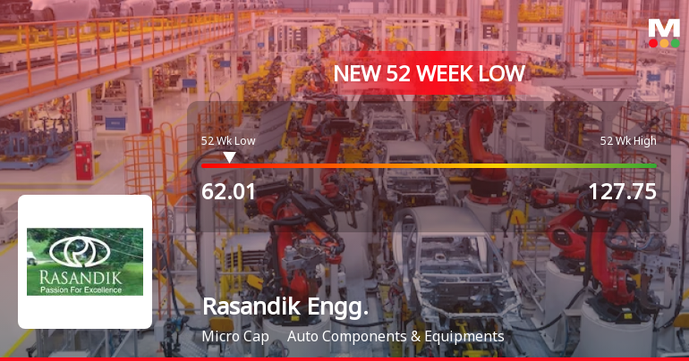 Rasandik Engineering Industries India Hits 52-Week Low at Rs.62.01