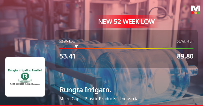 Rungta Irrigation Stock Hits 52-Week Low at Rs.53.41 Amid Market Pressure