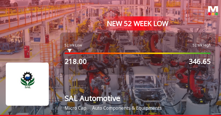 SAL Automotive Stock Falls to 52-Week Low of Rs.218 Amid Market Underperformance