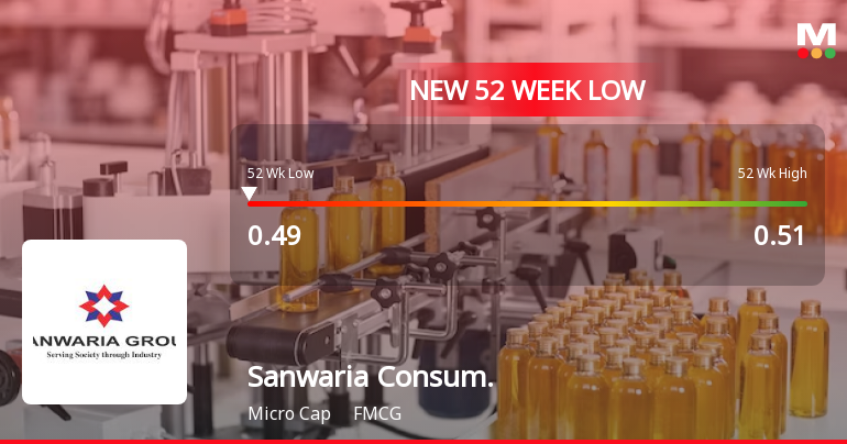 Sanwaria Consumer Stock Falls to 52-Week Low of Rs.0.49
