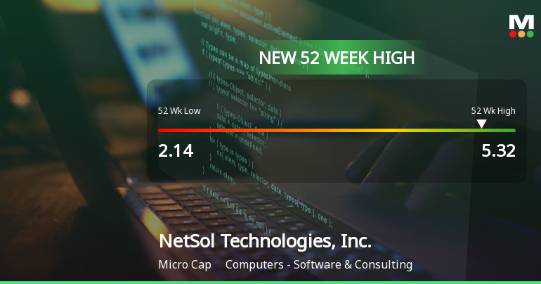 NetSol Technologies Hits New 52-Week High of $5.32, Up 84%