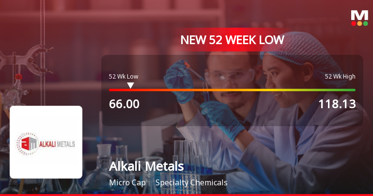 Alkali Metals Ltd Falls to 52-Week Low of Rs.66 Amidst Continued Underperformance