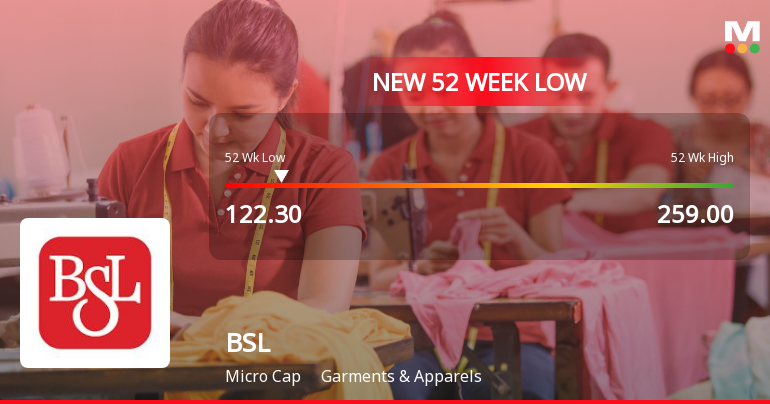 BSL Ltd Stock Falls to 52-Week Low of Rs.122.3 Amidst Continued Downtrend