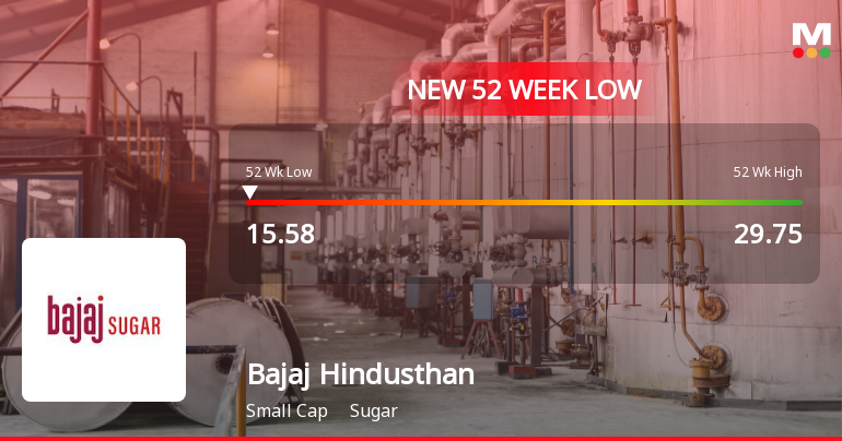 Bajaj Hindusthan Sugar Ltd Falls to 52-Week Low of Rs.15.58