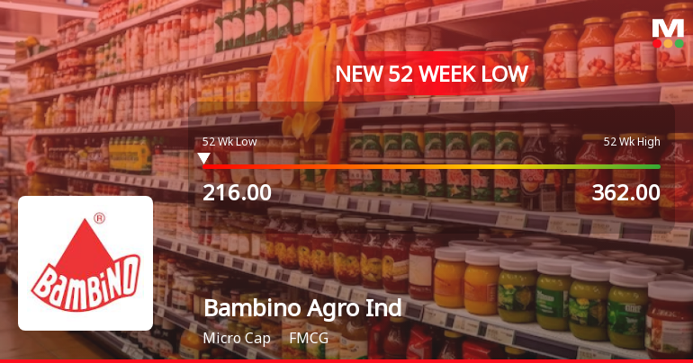 Bambino Agro Industries Ltd Falls to 52-Week Low of Rs.216