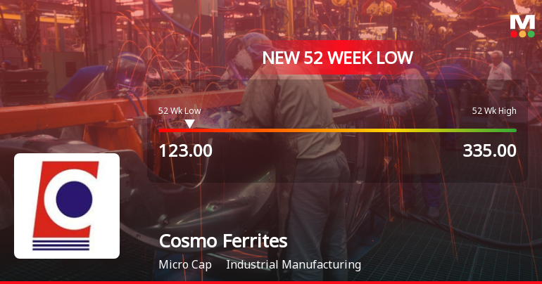 Cosmo Ferrites Ltd Falls to 52-Week Low of Rs.123 Amidst Prolonged Downtrend