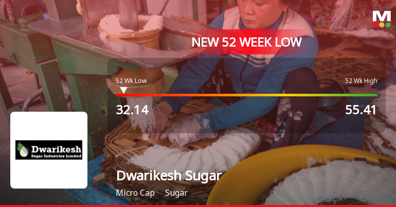 Dwarikesh Sugar Industries Ltd Falls to 52-Week Low of Rs.32.14