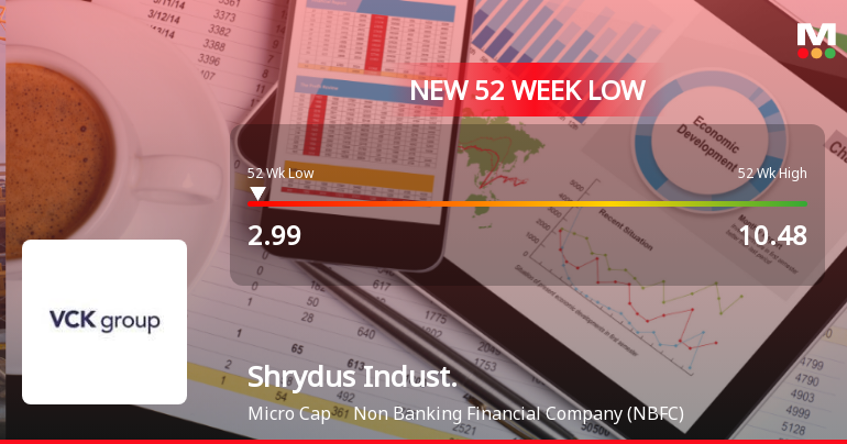 Shrydus Industries Ltd Falls to 52-Week Low of Rs.2.99 Amid Continued Underperformance