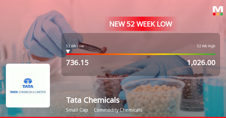 Tata Chemicals Ltd. Stock Falls to 52-Week Low of Rs.736.5 Amidst Continued Underperformance