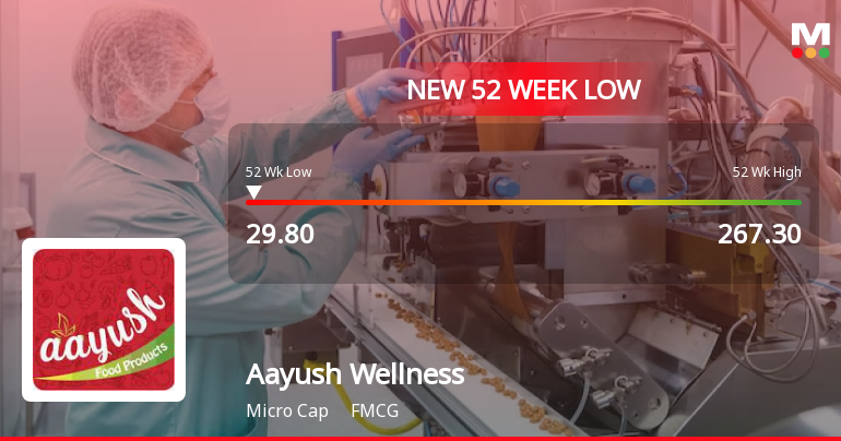 Aayush Wellness Ltd Stock Falls to 52-Week Low of Rs.29.8 Amidst Market Headwinds