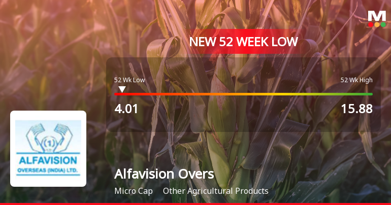 Alfavision Overseas (India) Ltd Falls to 52-Week Low of Rs.4.01