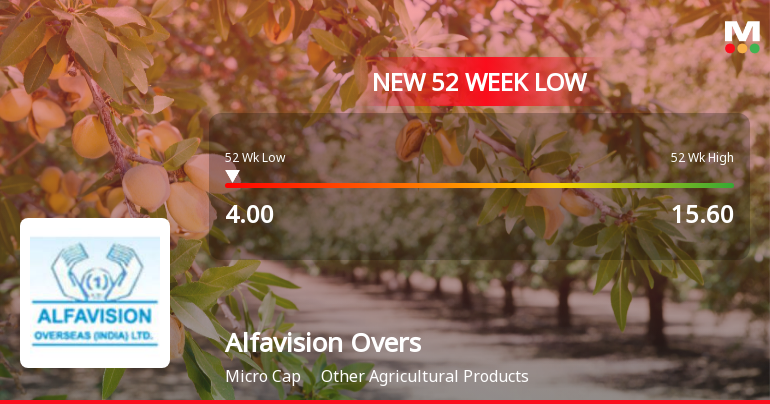 Alfavision Overseas (India) Ltd Falls to 52-Week Low Amidst Continued Weakness