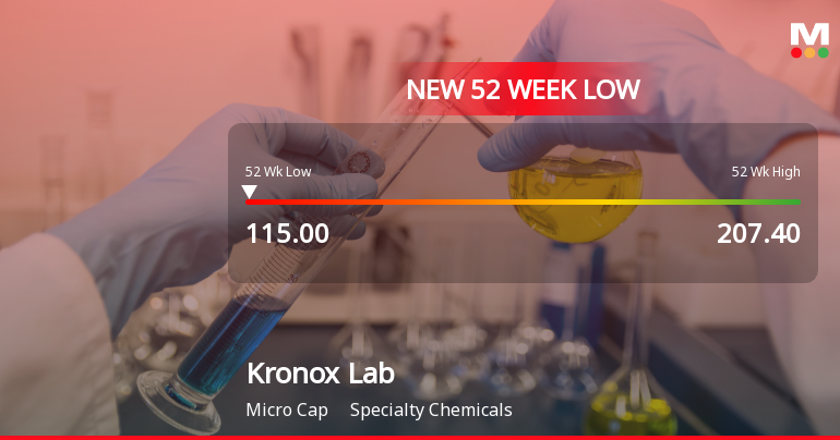 Kronox Lab Sciences Ltd Falls to 52-Week Low of Rs.115 Amid Continued Downtrend