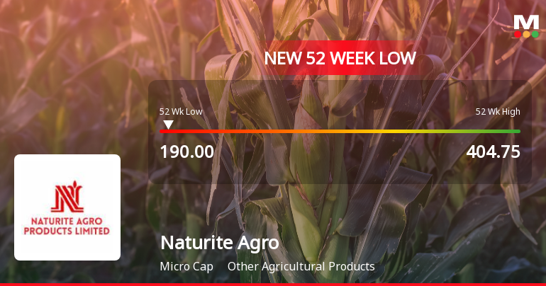 Naturite Agro Products Ltd Falls to 52-Week Low of Rs 190