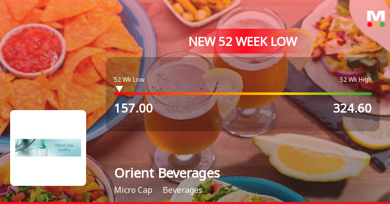 Orient Beverages Ltd Falls to 52-Week Low of Rs.157 Amidst Continued Downtrend