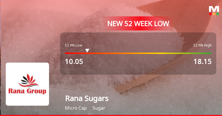 Rana Sugars Ltd Falls to 52-Week Low of Rs.10.05 Amidst Continued Underperformance