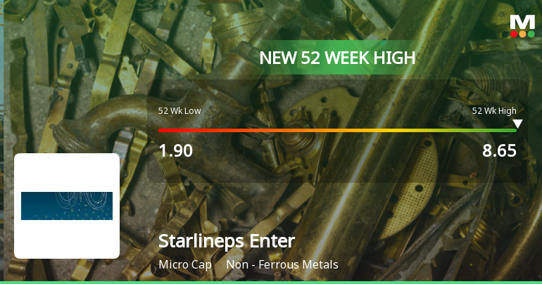 Starlineps Enterprises Ltd Hits New 52-Week High at Rs.8.65