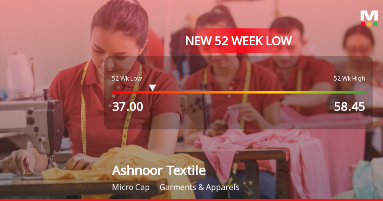 Ashnoor Textile Mills Ltd Falls to 52-Week Low of Rs.37 Amid Weak Financial Performance