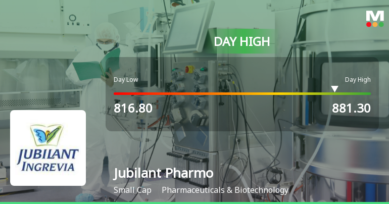 Jubilant Pharmova Ltd Surges 7.07% to Day's High of Rs 874.55 — Outperforms Sector by 6.15 Percentage Points