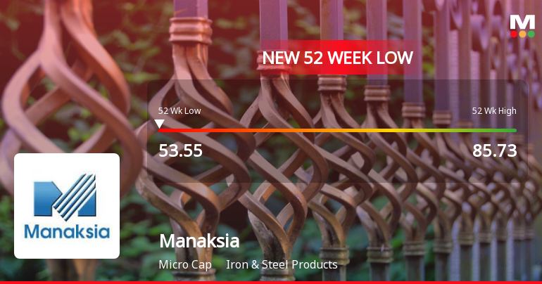 Manaksia Ltd Stock Falls to 52-Week Low of Rs.53.55