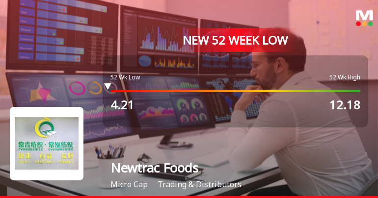 Newtrac Foods & Beverages Ltd Falls to 52-Week Low of Rs 4.12 as Sell-Off Deepens