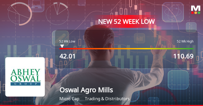 Oswal Agro Mills Ltd Falls to 52-Week Low of Rs.42.01