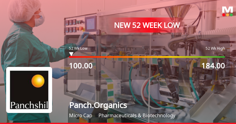 Panchsheel Organics Ltd Stock Falls to 52-Week Low of Rs.100