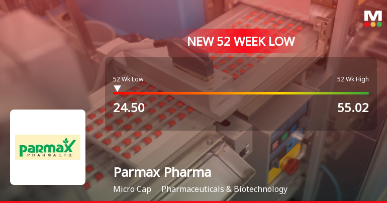 Parmax Pharma Ltd Falls to 52-Week Low of Rs 22.6 as Sell-Off Deepens